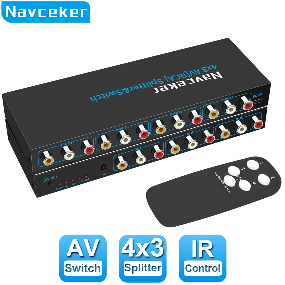 Navceker-RCA-AV-Switch-Splitter-Box-4-in-3-out-AV-Audio-Video-Signal ...