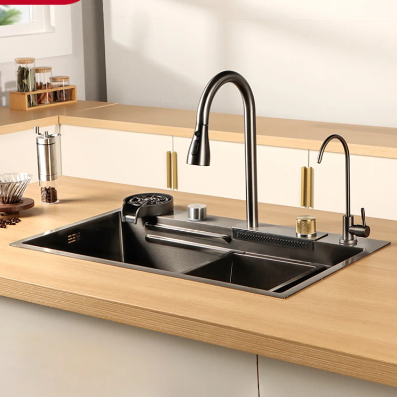 Kitchen waterfall household SUS304 stainless steel large single sink