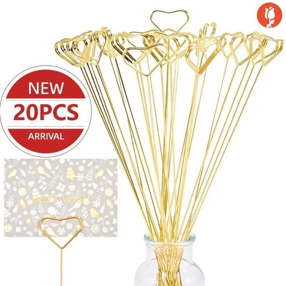 20Pcs Durable Metal Cards Stand DIY Heart Shape Postcard Clip Cake Greeting Card Holder for Wedding Party