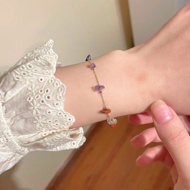 Trendy Cute Sweet Natural Stone Necklace For Women Girls Summer Simple Crystal Clavicle Chain Choker Necklace New Jewelry Gift