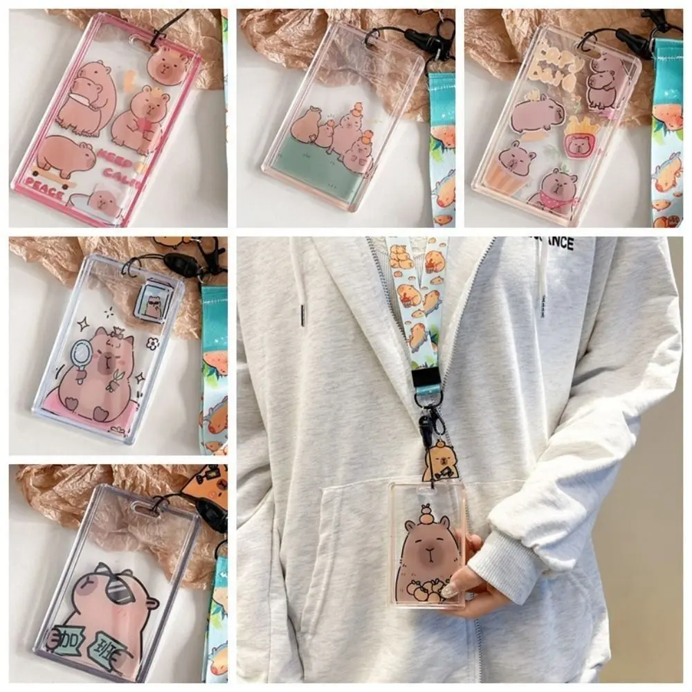 Sliding Cute Capybara Card Holder Acrylic Cartoon Capybara Card Case for card holder