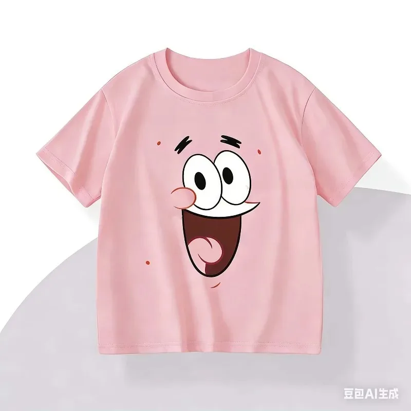 2026 새로운 어린이 애니메이션 스폰지밥 스퀘어팬츠 귀여운 3D 프린트 여름 패션 빠른 건조 루즈 티셔츠