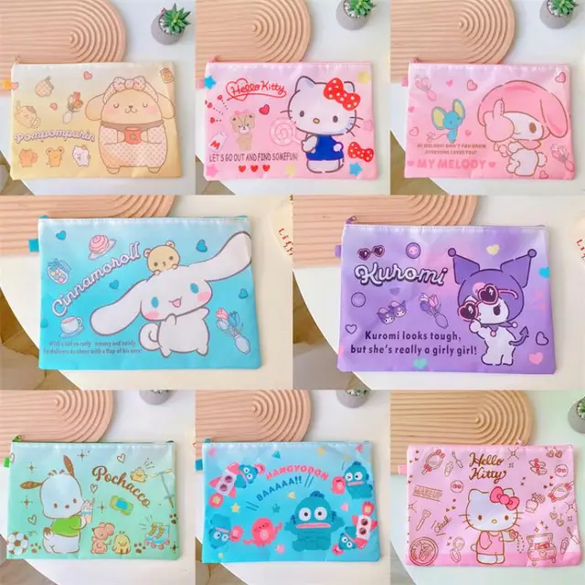 Kawaii Sanrios Hellokittys Kuromi Mymelody Cinnamoroll Pochacco Pompompurin A4 Test Paper Bag File Pocket Gift Toys For Girls