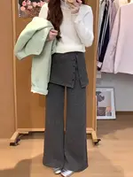 Plus Size ay Woolen Thiened Removable Wide Leg Pants Women's Fake Two-Piece High Waist Lazy Design Casual Pants Autumn Winter - Image 5