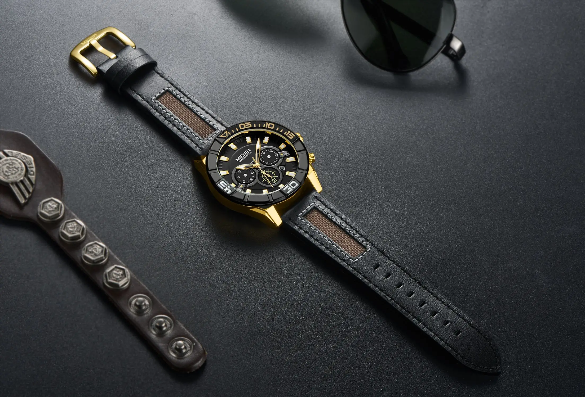 Watches for Mens Luxury Military Sports Watches Chronograph Leather Waterproof Date Quartz Wristwatch Man Clock_voghion.com