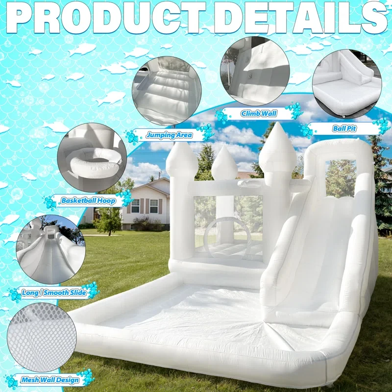 White Inflatable Bounce House with Slide 4