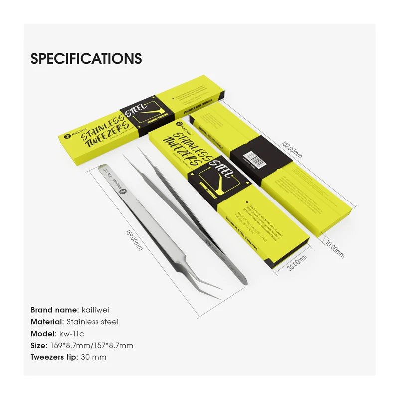 Kailiwei Mobile phone fingerprint flying line special repair elbow tweezers tool electronic repair precision stainless steel tip