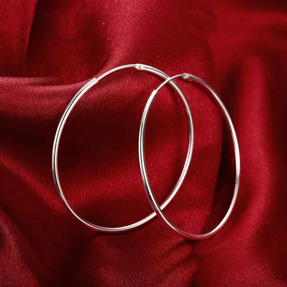 High Quality Fine 925 Sterling Silver Fashion 5cm-6cm Big Circle Round Hoop Earrings for Women Wedding Birthday Gift Jewelry