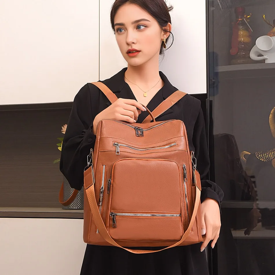 Leather Ladies Travel Rucksack Leather Backpack Bag Women's Travel - Main Image