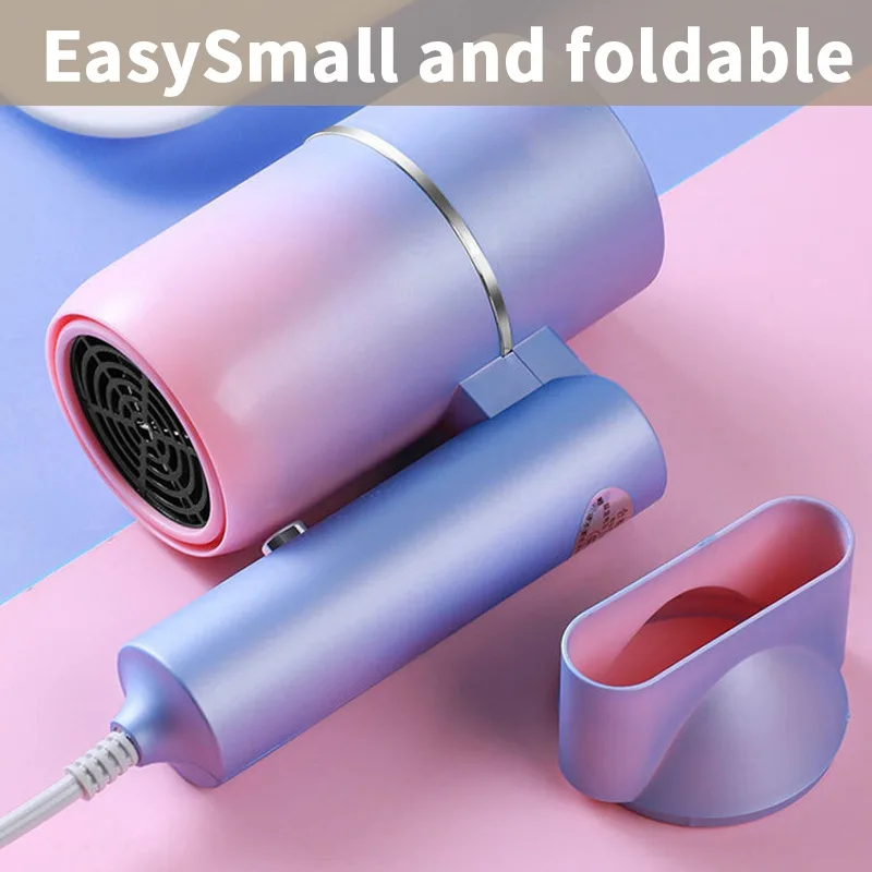 Portable Mini Blow Dryer with Nozzle,Foldable Hair Dryer,3 Speeds,Blue Light Fast Air Drying,for Travel Hotel Dormitories