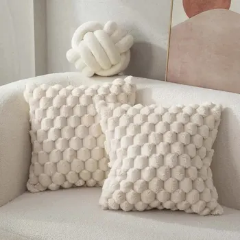 1pcs Pineapple Grid Turtle Pattern 3D Soft Plush Throw Pillowcase,Cream White For Living Room Sofa Bedroom Home Room Decor 1