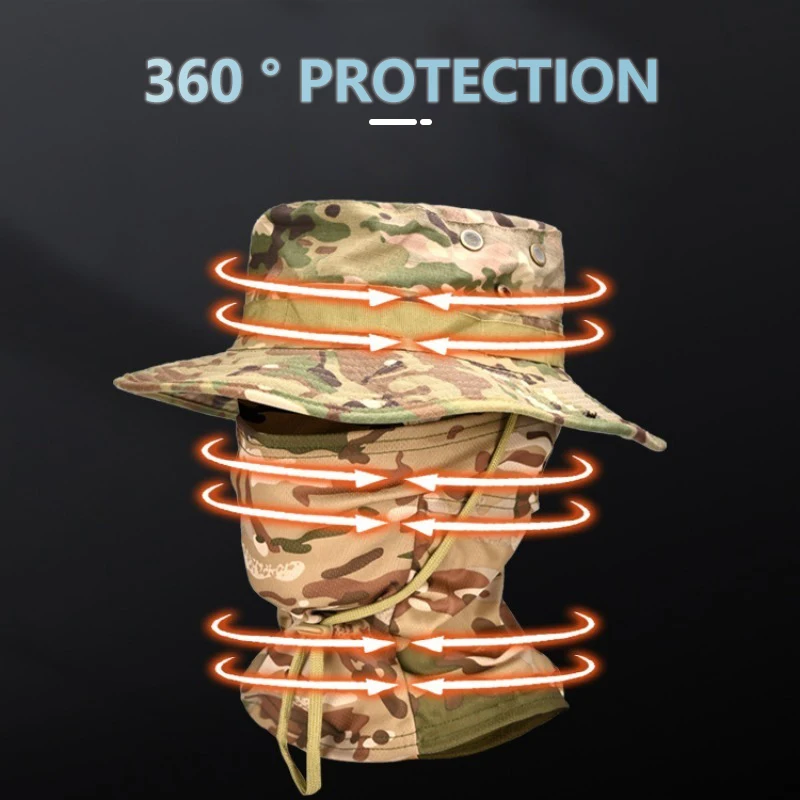Multi-functional Hiking Cap Outdoor Activities Spring Summer Camouflage Wide Brim Cap Fishing Mountaineering Neck Flap Sunscreen