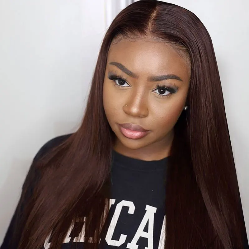 

Auburn Brown Synthetic 13x4 Lace Front Wig Glueless Straight Heat Resistant Fiber Hair Pre Plucked Hairline For Women Daily Wear