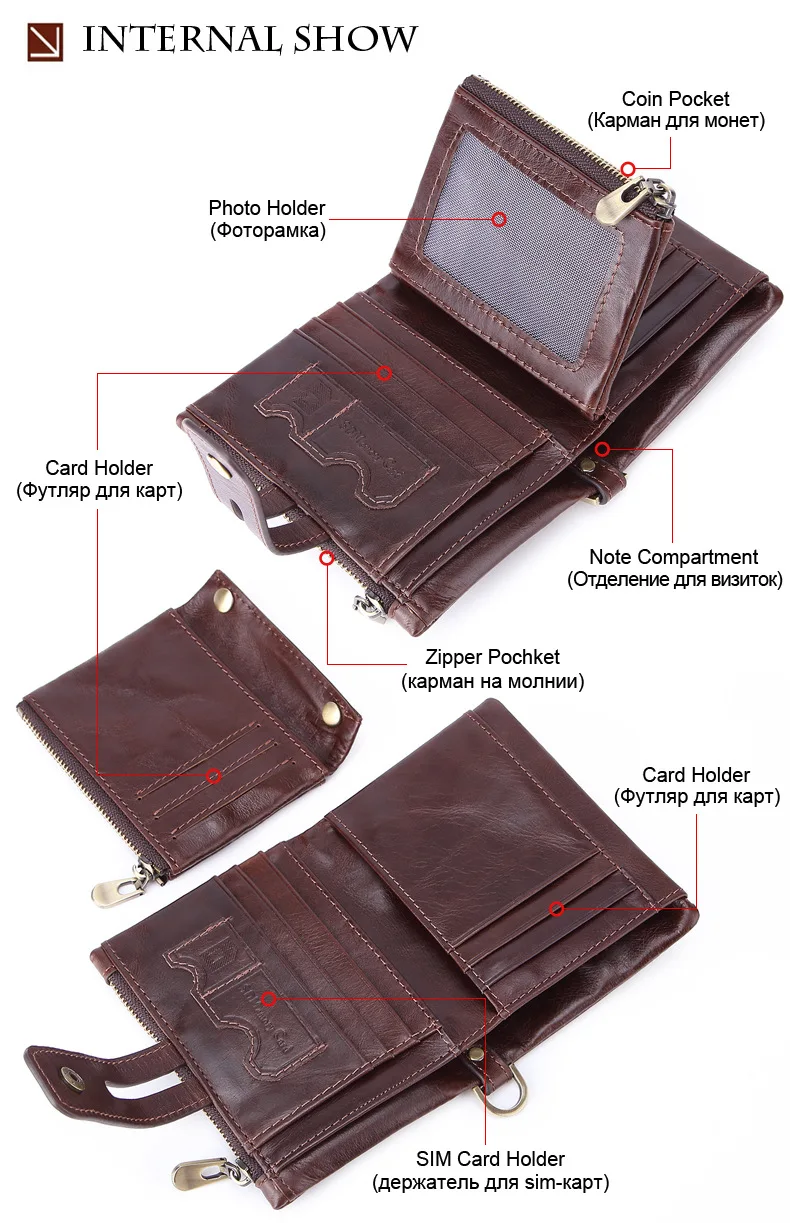 

Men's Genuine Leather Wallet top leather fashion business leisure multi card short Wallet Zipper card bag zero wallet purses 지갑