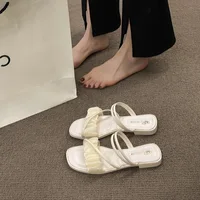 Sandales à Talons Carrés Élégantes pour Femme, Pantoufles d'Extérieur en Cuir Noué en Croix, à la Mode, Été, 2023 1