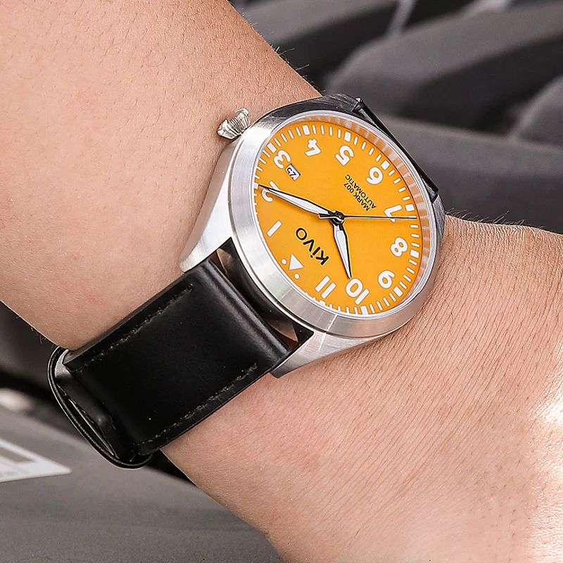 Pilot Yellow Watches Men Automatic Miyota 8215 Movimento Meccanico Orologio Da Polso Da Campo Flieger Orologio Tipo C