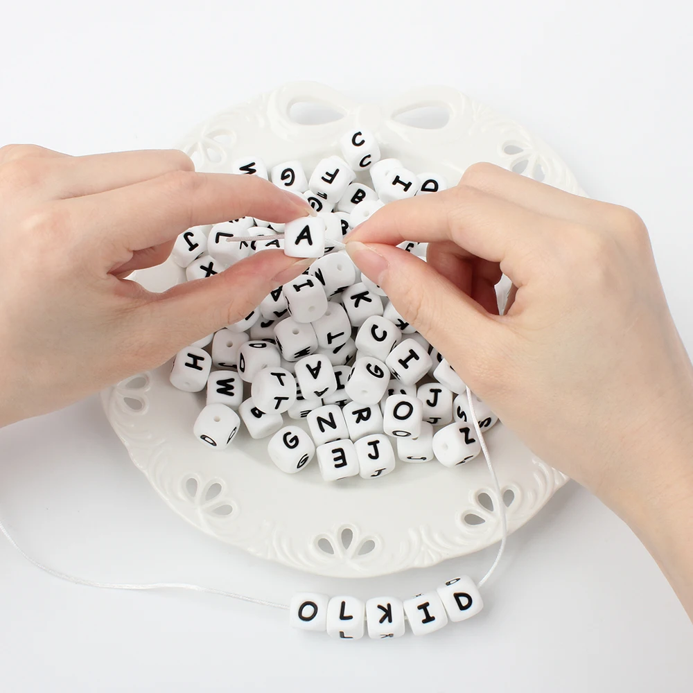 Silicone Beads 10pcs 12MM Silicone Letters Beads Baby Teething Teethers English Alphabet Letter Beads BPA Free DIY Clips Chain Holder Baby Gift