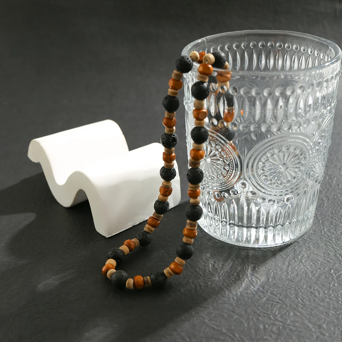 Avalaya Collana Lunga Con Perline In Legno Nero E Arancione, 66 Cm, Gioiello Etnico E Casual, Infilabile