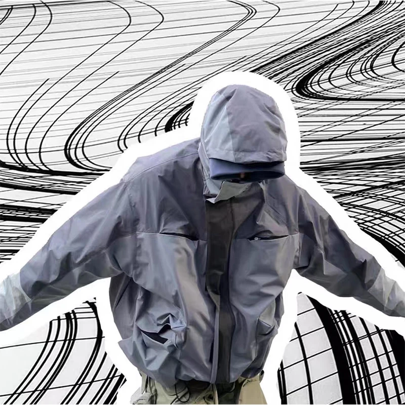 

Jacket For Man Contrasting Color Multi-Pocket Functional Loose Hooded High Street Trendy Brand Jacket Vibe Style 2024 New Spring