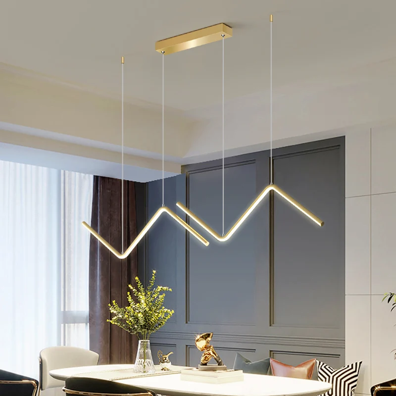 

Nordic Gold Line LED Chandelier Minimalist Design For Living Room Bedroom Kitchen Creative Art Wall geometric lamp modern decor