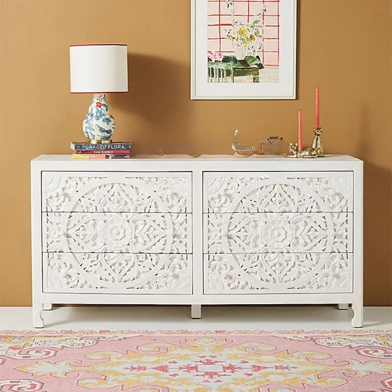 Antique retro old solid wood six chest of drawers French antique decorative cabinets flower porch cabinets complete.