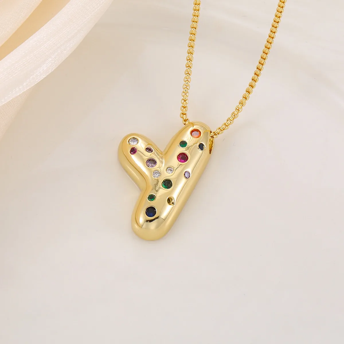 A-Z Multicolour Zircon Chunky Letter Alphabet Pendant Necklace for Women Special Balloon Bubble Luxury Choker Jewelry Girls Gift