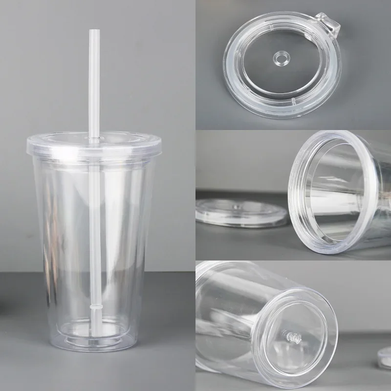 1pcs 12/16/22oz Transparent Plastic Straw Cup Double-wall Water Bottle Iced Coffee Mugs Reusable Travel Drinking Tumbler Car Cup