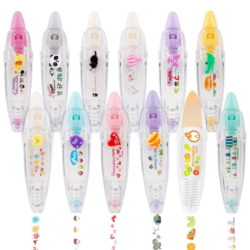 

DIY Cartoon Press Type Decorative Pen, Ally-Pocket Tape Pen, Cute Animals Scrapbooking Diary Decoration Tape Pen Durable