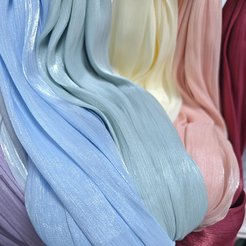 

New Breathable Cool Island Satin Scarf Smooth Crepe Long Towel Shimmer Shawl Bright Silk Hijab Long Shawl Women