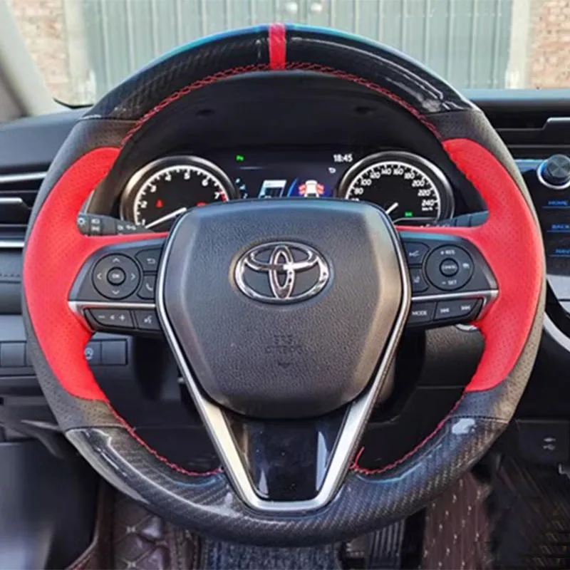 

Hand-stitched Sports style carbon fibre car steering wheel cover Fit For Toyota Camry Avalon Corolla 2019-2020 RAV4 Auto Parts