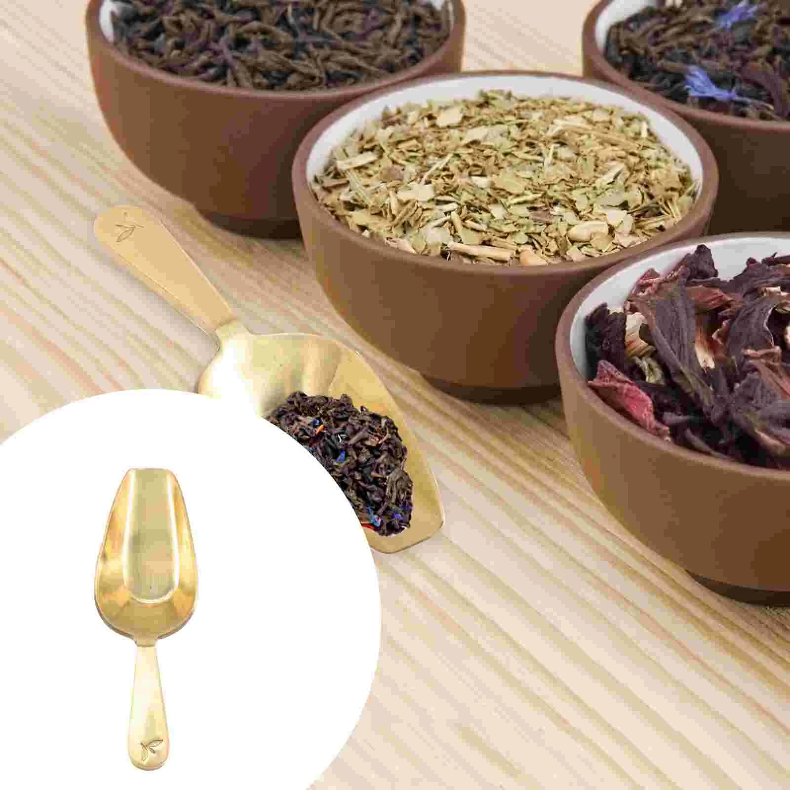 

Brass Shell Tea Spatula Coffee Beans Spoon for Loose Scoops Canisters Teaspoon Mini