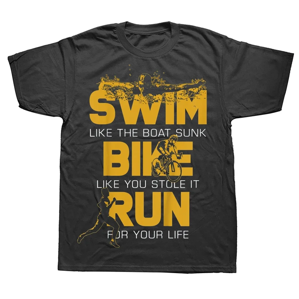 Neuheit Triathlon Schwimmer Fahrrad Laufen T Shirts Streetwear Kurzarm Geburtstag Geschenke Sommer Stil T-shirt Herren Kleidung