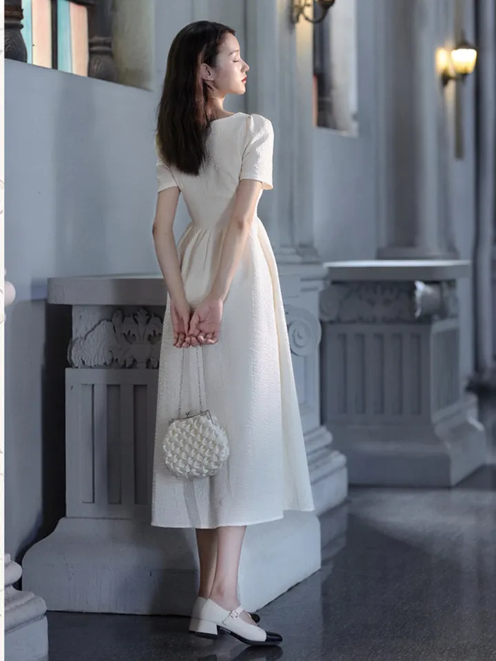 Women Vintage French Style Girly Sweet and Elegant Midi Dress