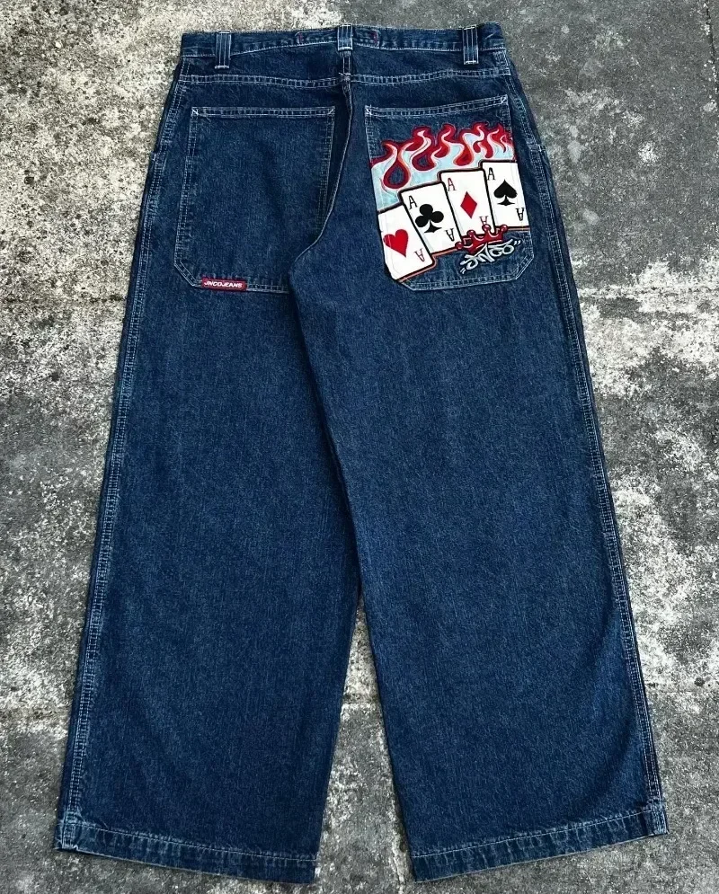 빈티지 자수 JNCO Y2K 헐렁한 청바지, 남성 하이 퀄리티 청바지, 힙합 고스 스트리트웨어, 하라주쿠 남성 여성 캐주얼 와이드 레그 청바지