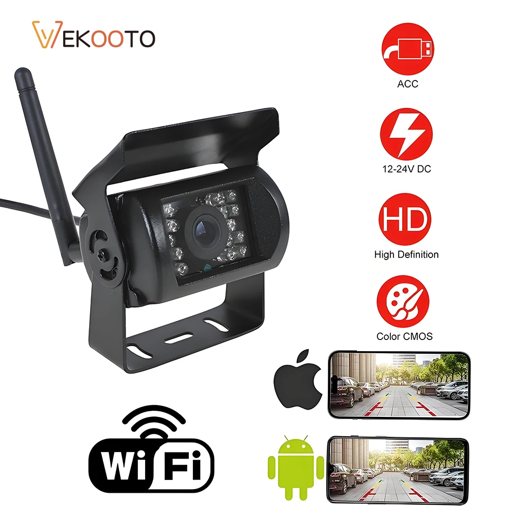 12V-24V 2.4G WiFi 무선 후방 카메라 HD 방수 후방 카메라 (자동차, 트럭, RV, 트레일러용) iOS 안드로이드 폰 지원