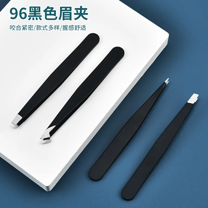 Hair Removal Tweezers Stainless Steel Eyebrow Tweezers Pink Slanted Black Tip Point Face Harmless Makeup Beauty Tool Black 2