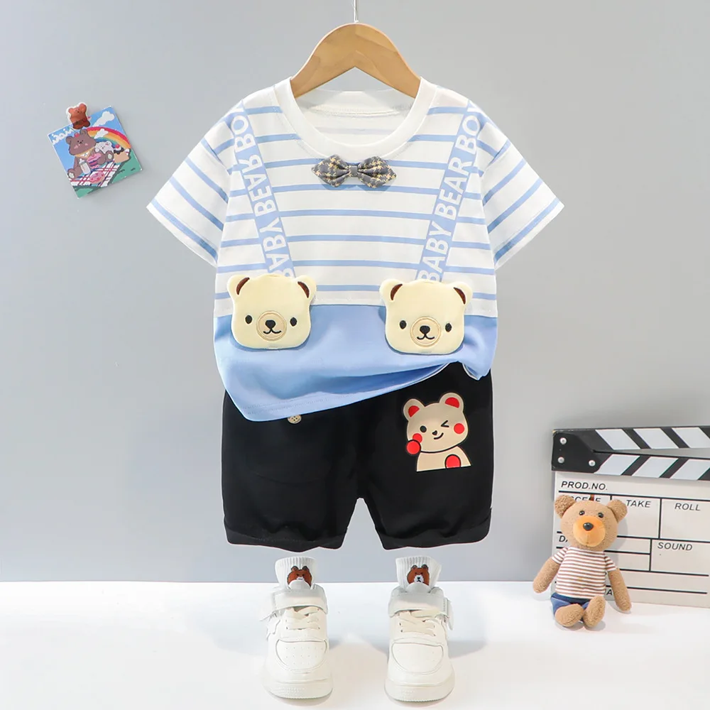 Baby Clothes Boy Girl Summer Set striped print T-shirt + Pants 1 2 3 4 Years Costume Toddler Kids Clothing Short Sleeve 2PCs Baby Clothing Set luxury