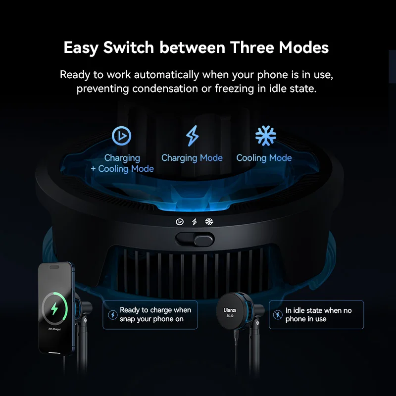 Ulanzi SK-10 Smartphone Wireless Charging Stand with Cooling Fan Wireless Charging 3 Modes for Livestreaming Gaming Online Meet