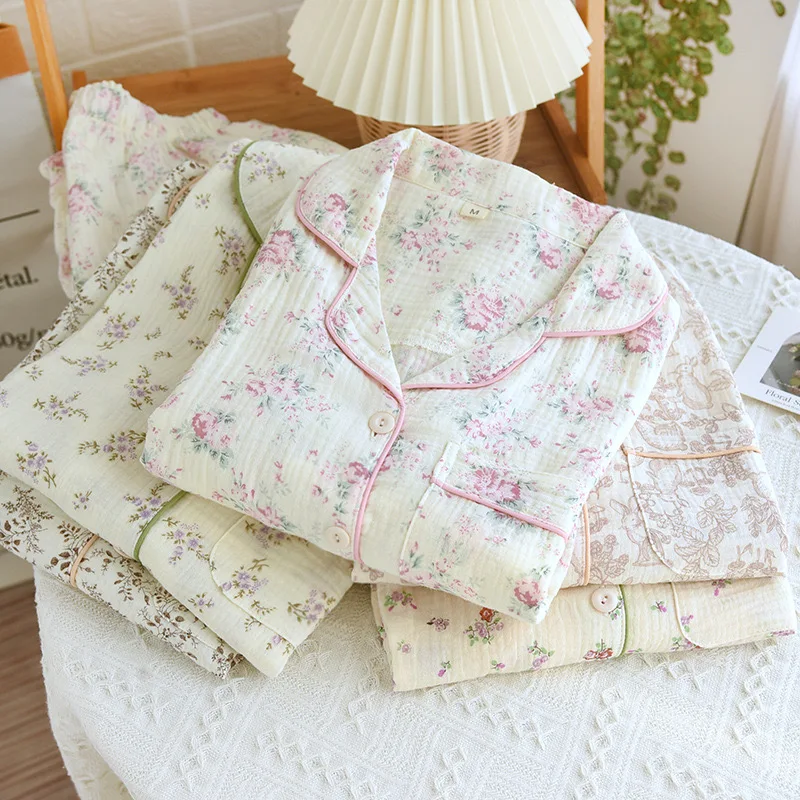 AutumnLongSleeveCottonDoubleGauzePajamasforWomenLooseand