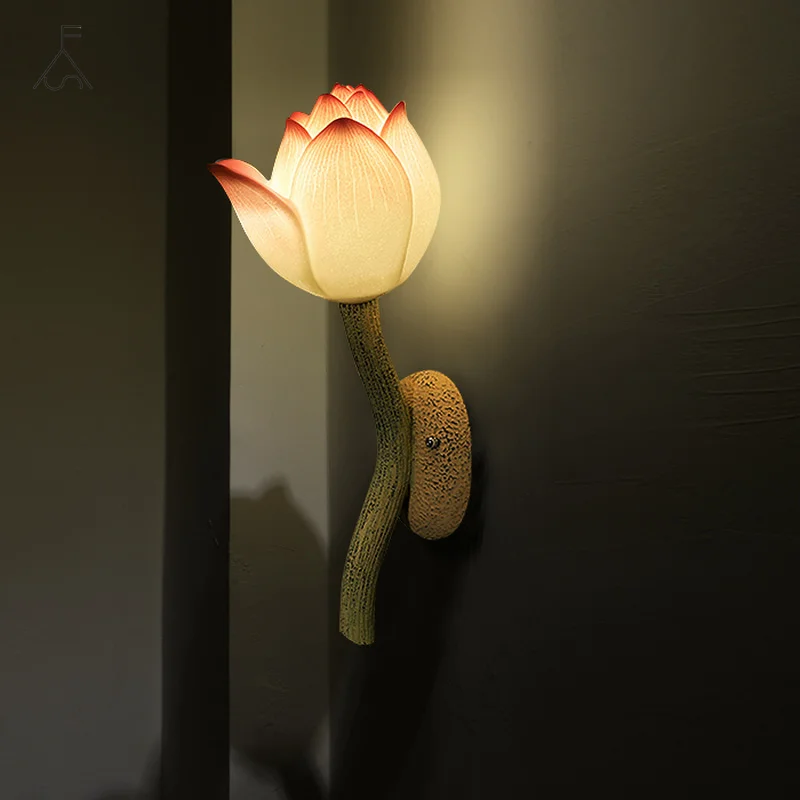 

ZK20 Creative Chinese Wall Lamp Bedroom Bedside Lamp Decoration Living Room Staircase Balcony Corridor Lamp Zen Lotus Wall Lamp