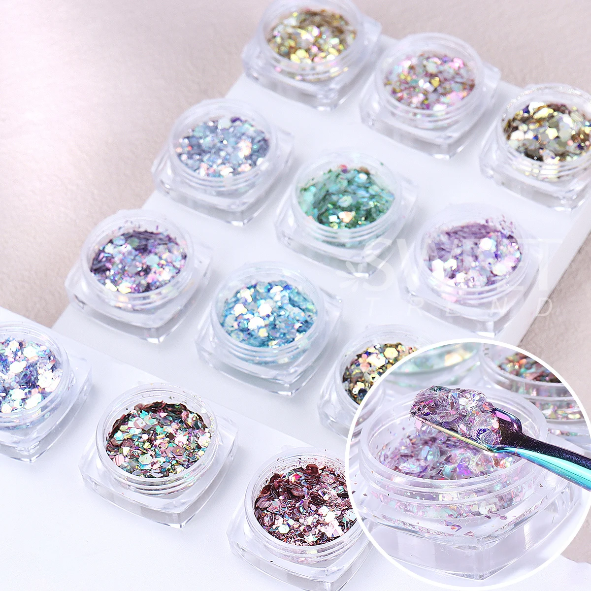 12pcs Sparkle Hexagon Nail Art Sequin Holographic Chunky Glitter Flakes Y2K Mermaid Mixed Slices Spangles Iridescent 3D Manicure