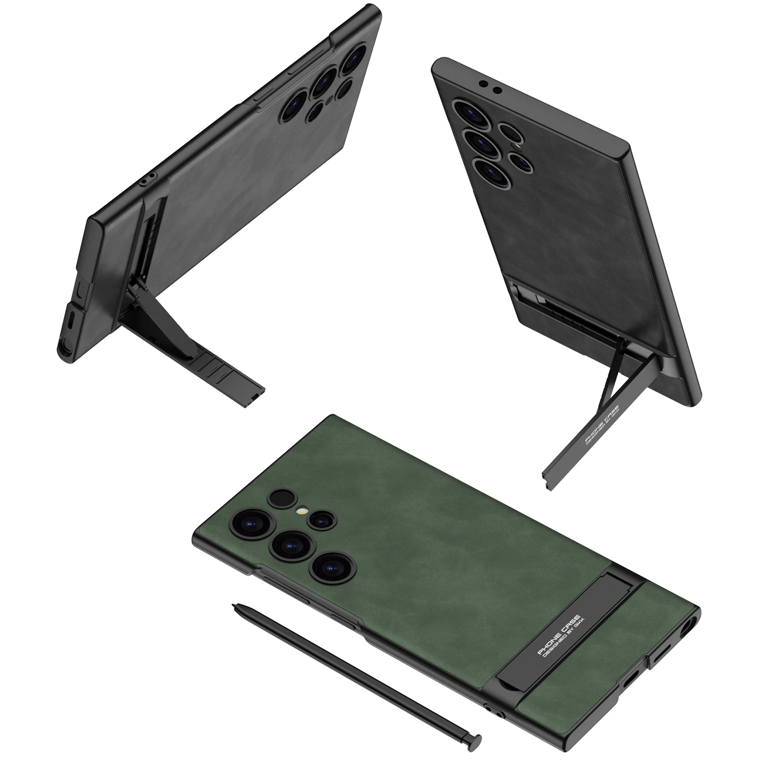 For Samsung Galaxy S24 S23 Ultra Case Ultra Thin Skin Friendly Matte Plain Leather Silicone Bracket Shockproof Protection Cover