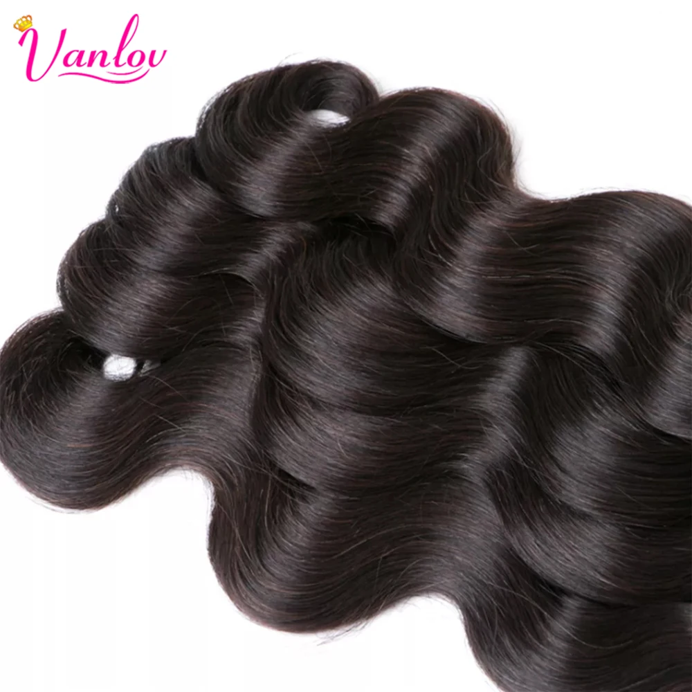 Vanlov Brazilian Body Wave Hair Bundles Human Hair Weave Bundles Natural Black/Jet Black 1/3/4 Piece 8-30” Remy Hair Extensions 5