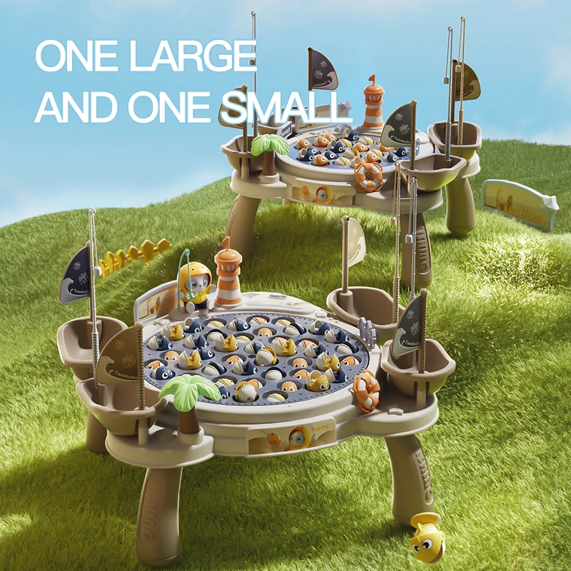 Electric magnetic fishing toy, children's rotating fish disc, lighting and sound effects, two person competition