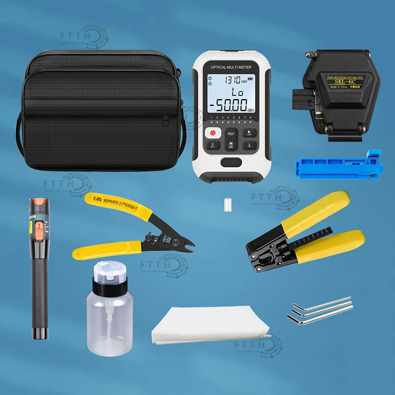 FTTH Fiber Optic Tool Kit with Fiber Optic Power Meter and 10mW Visual Fault Locator FC-6S/SKL-6C Fiber Cleaver FTTH tool
