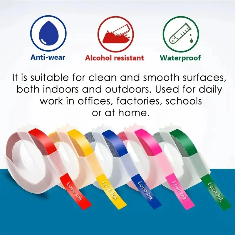 6/9/12mm Multicolor 3D Embossing Label Tape Embossing Label Maker PVC LABEL DYMO 12965 Motex E101 E-303 3D Tape