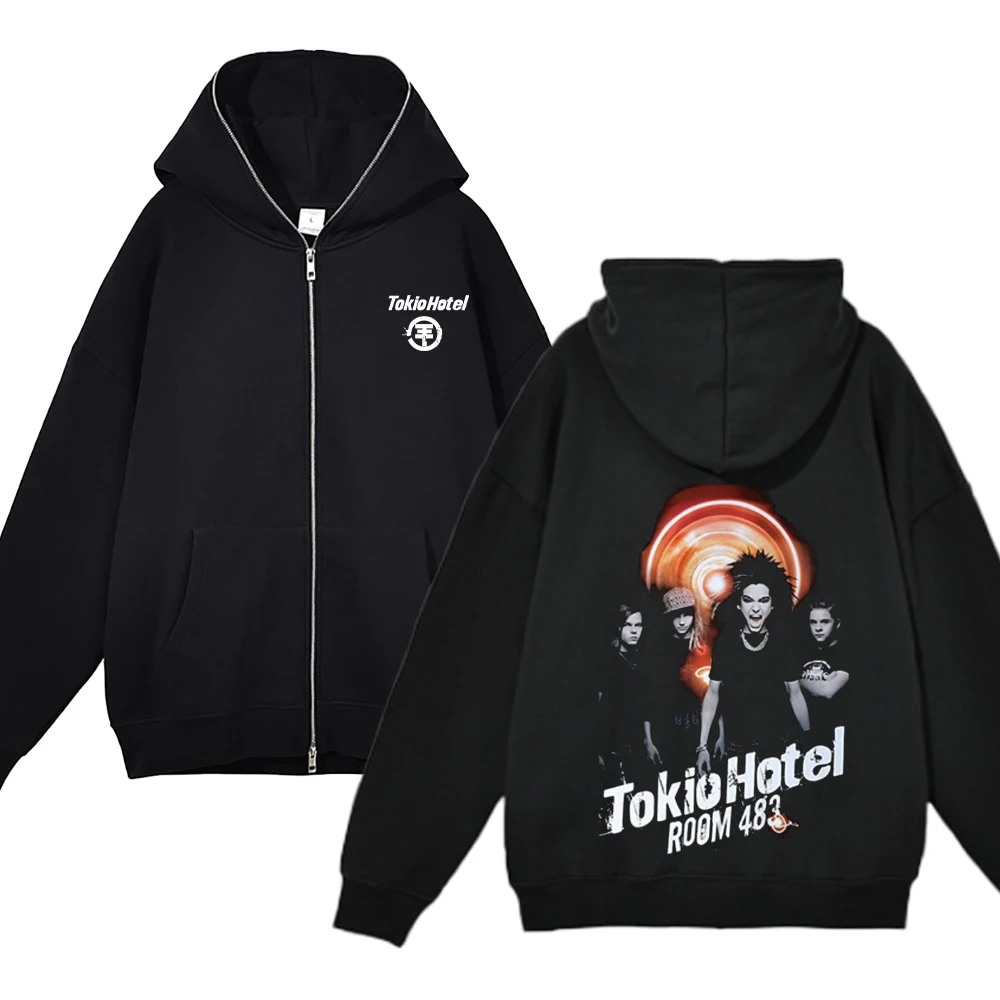 Hip Hop Tokio Hotel Print Zipper Hoodies Kaulitz Print Zip Up
