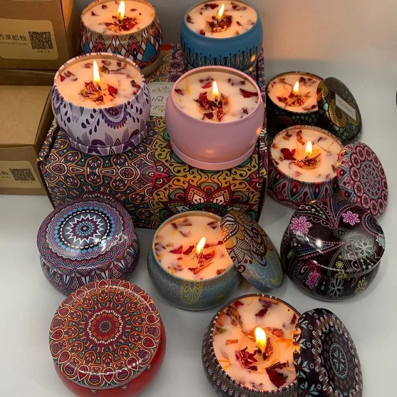 Vintage Floral Scented Soy Wax Candle Jars for Weddings and Home Décor Gifts