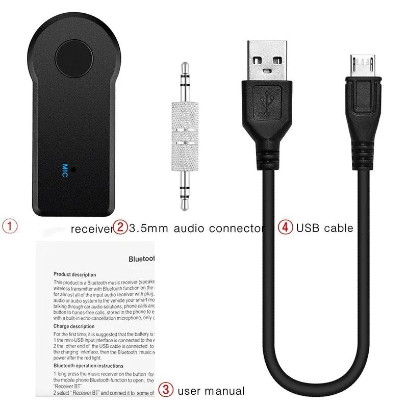 Receptor compatível com Bluetooth sem fio, Adaptador Transmissor, Jack 3,5mm para música de carro, Audio Aux, A2dp, Mãos livres