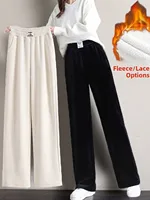 New Corduroy Wide Leg Ponies Women Autumn Winter Warm Outerwear Cotton Fce Lined Sports Loose Straight Casual Joggers